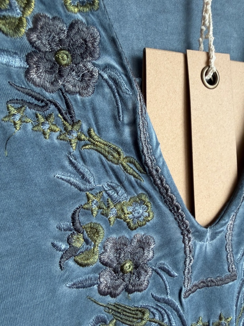 POL Slate Blue Embroidered V-Neck Dress Oversized Small